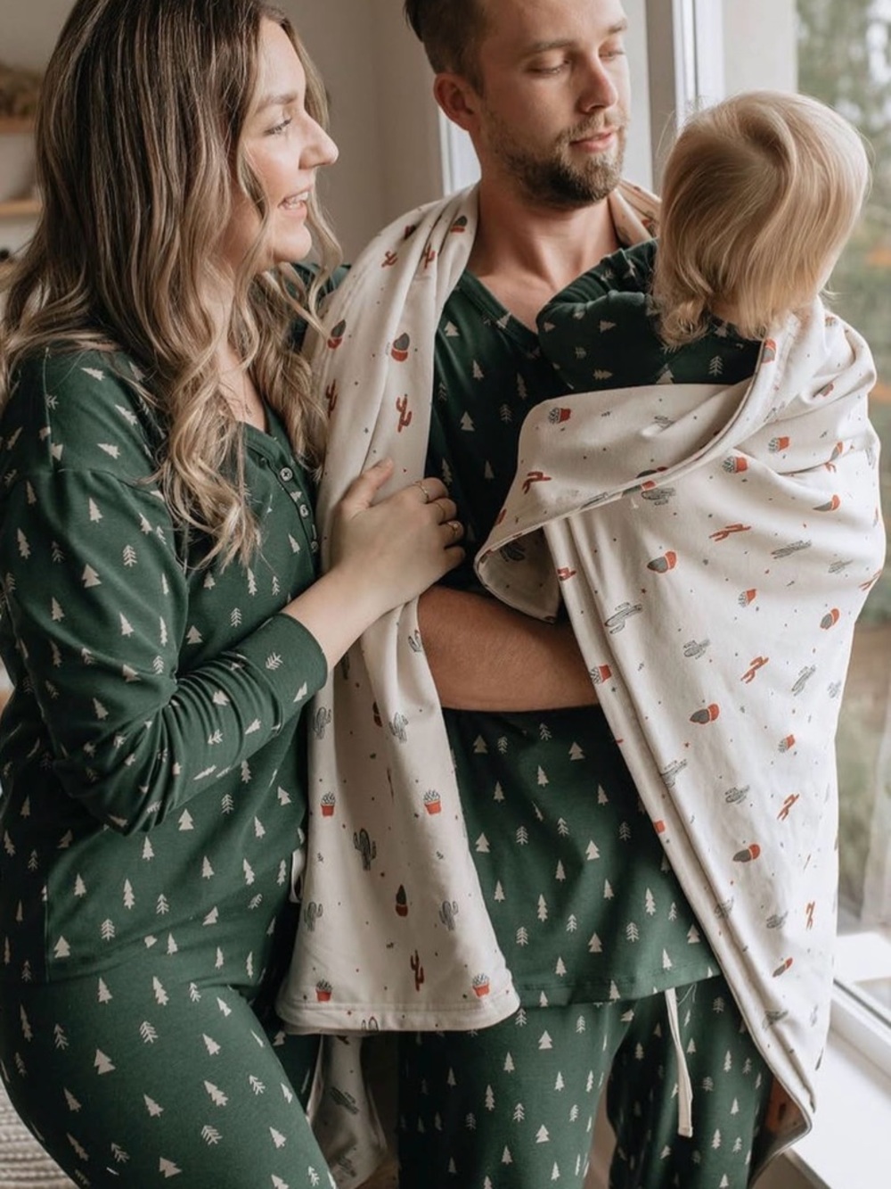 Jax + Lennon Christmas Cactus Everything Blanket Soft Bamboo Print - Beige